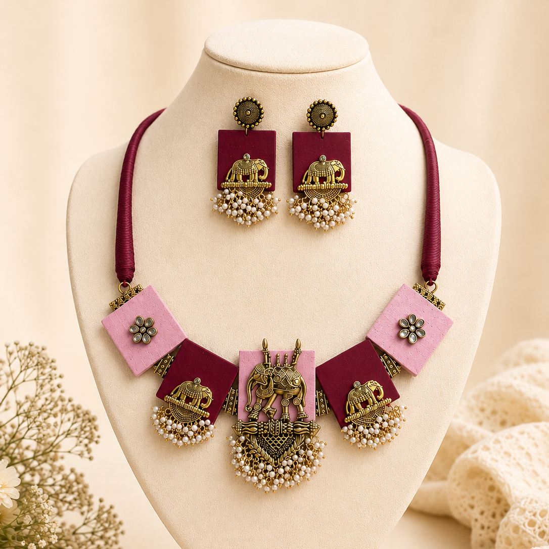 Fabric & Gold Polish Necklace