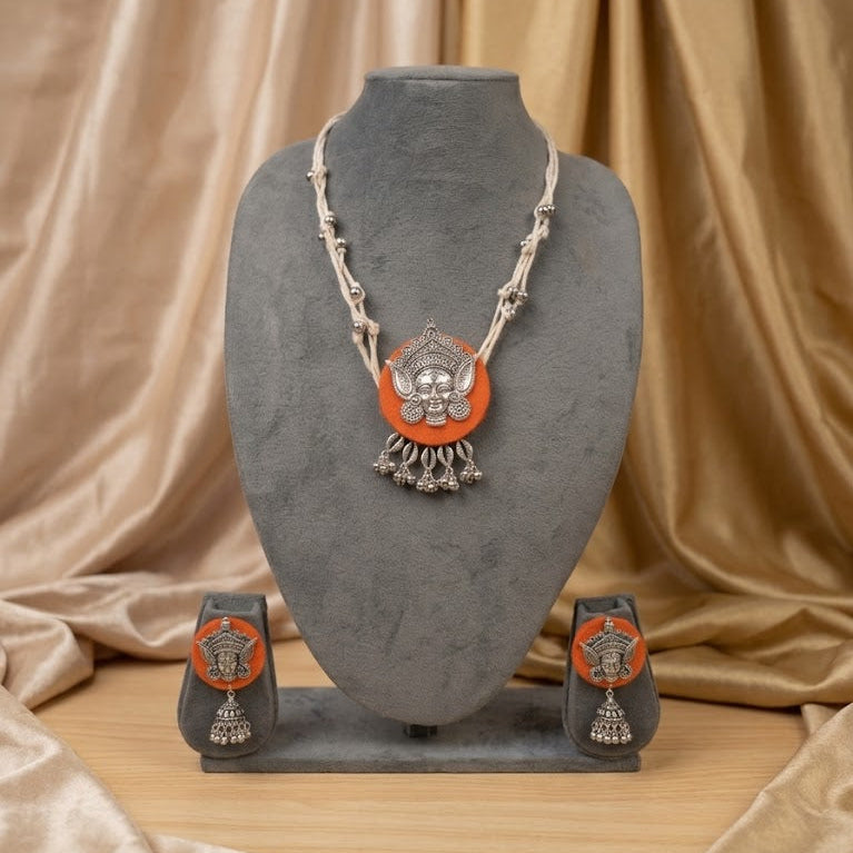 Durga Face Necklace Set (Orange)