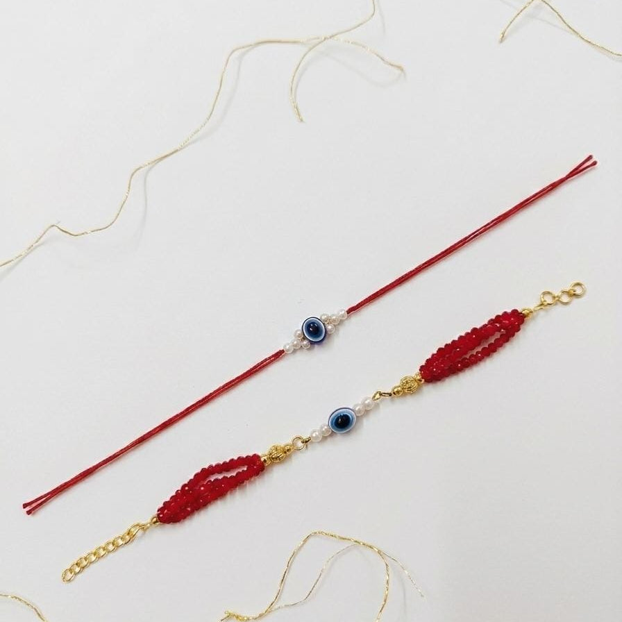 Red Bhai Bhabhi Mangalsutra Rakhi Set