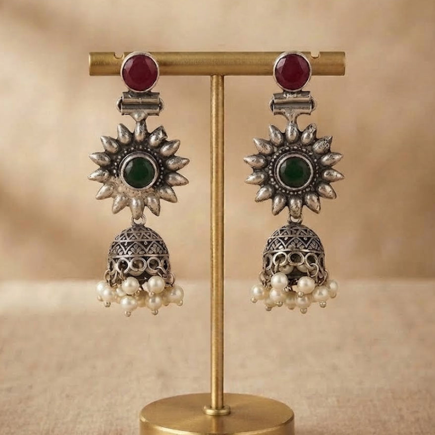 German Silver Meenakari Jhumkas