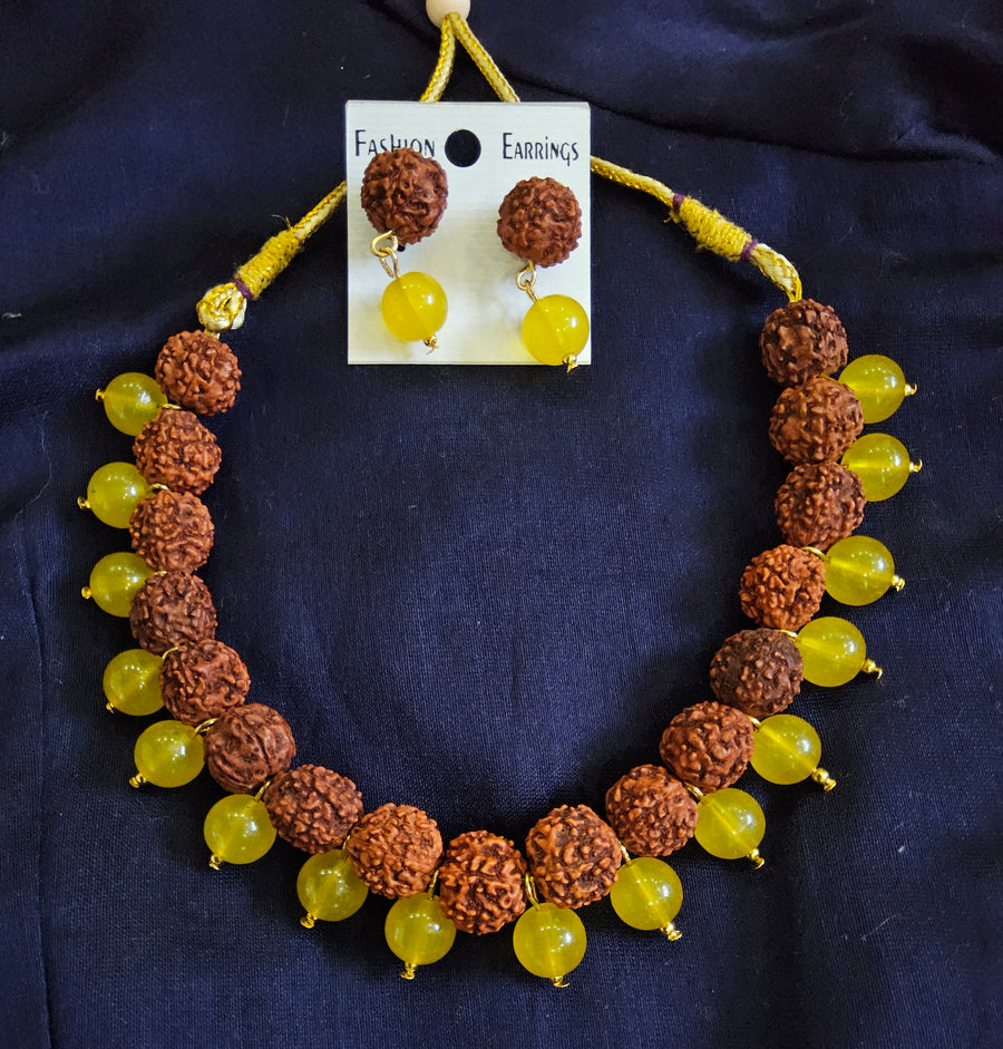 Divine Elegance: Handmade Glass Beads & Rudraksha Necklace