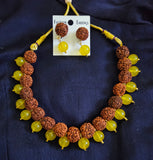 Divine Elegance: Handmade Glass Beads & Rudraksha Necklace