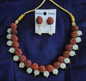 Divine Elegance: Handmade Glass Beads & Rudraksha Necklace