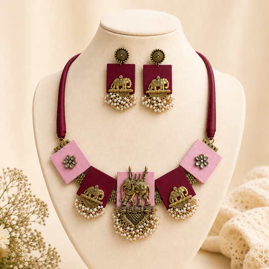 Fabric & Gold Polish Necklace