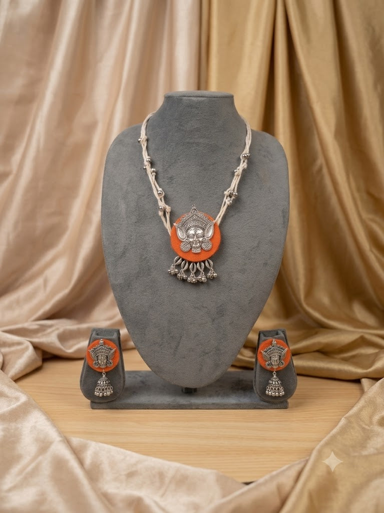 Durga Face Necklace Set (Orange)