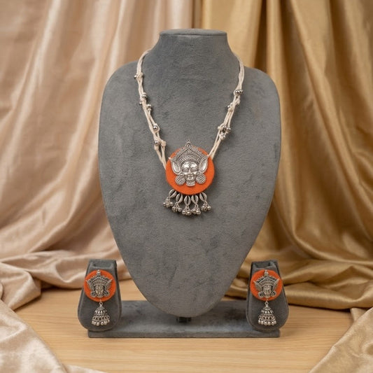 Durga Face Necklace Set (Orange)