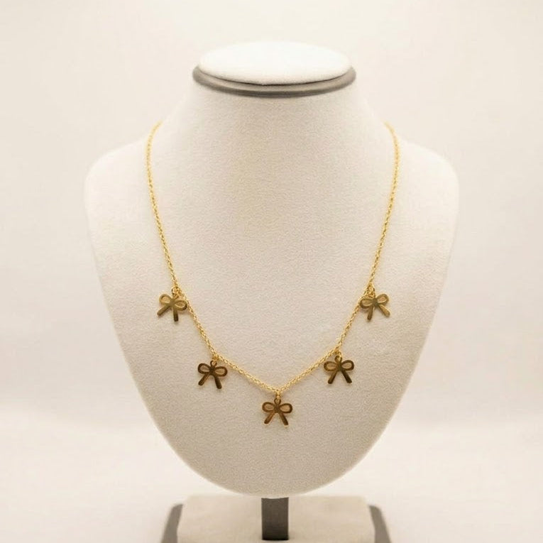 Ribbon Shaped Charm Studded Anti Tarnish Necklace