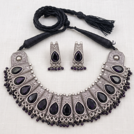 Oxidised Black Droplet Choker Set