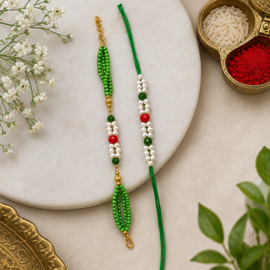Green Bhai Bhabhi Rakhi Set