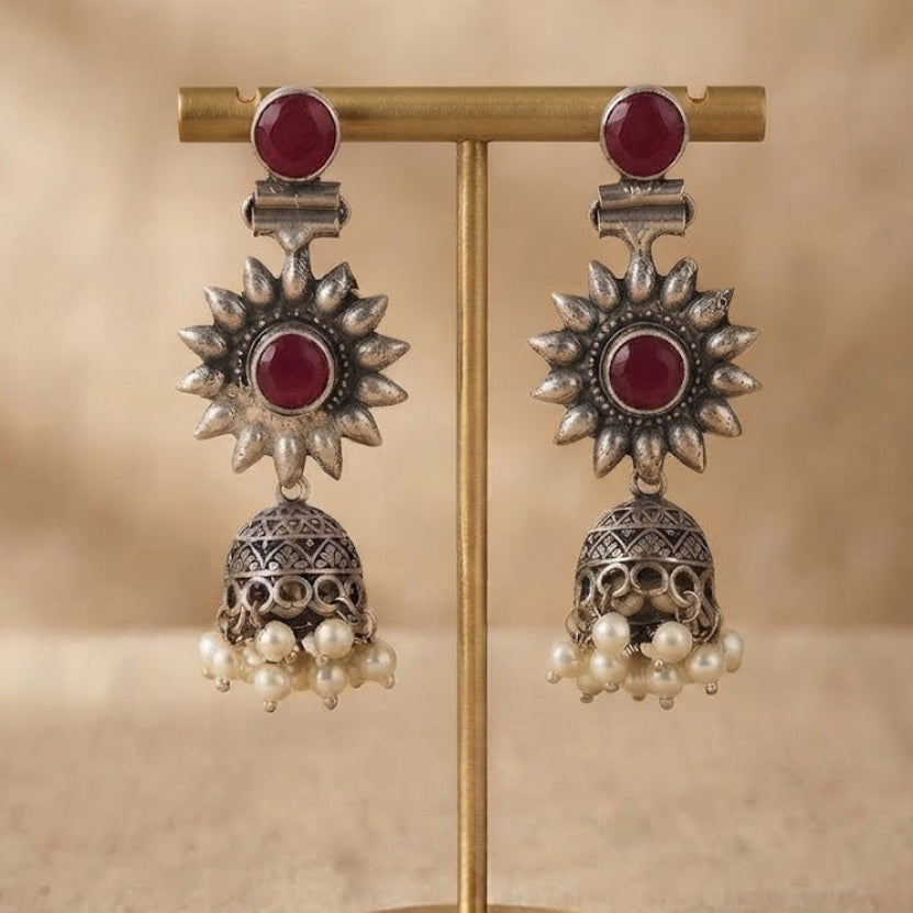 German Silver Meenakari Jhumkas